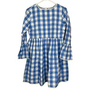 NEW Ella Gray Long Sleeve Gingham Dress Blue White Lined Back Zip Women's Small